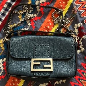 AUTHENTIC FENDI SELLERIA BLUE SILVER MINI 2-WAY BAGUETTE BAG SEX AND THE CITY!
